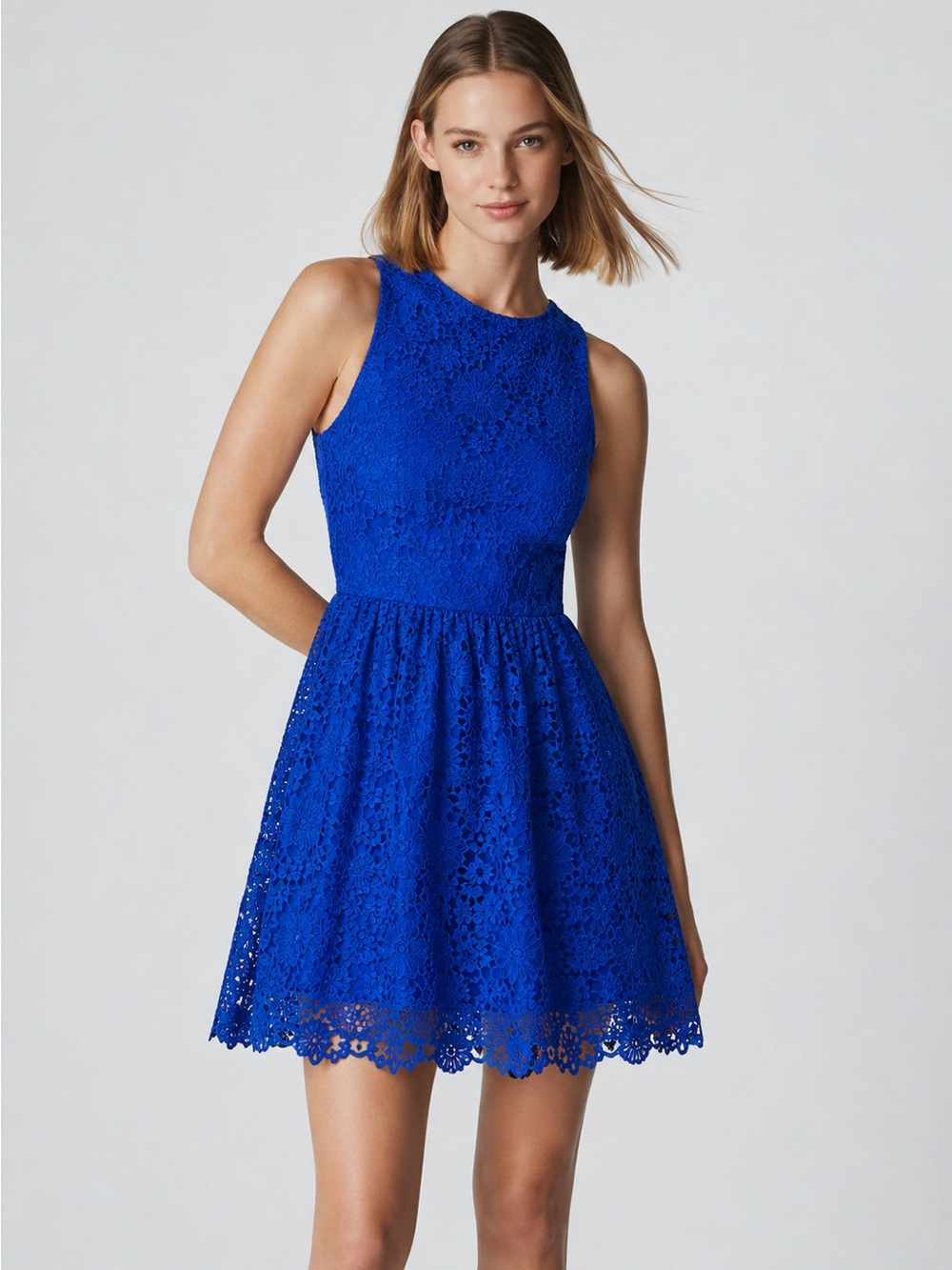 Alice + Olivia Cobalt Blue Floral Lace Fit & Flare Dress Size 4